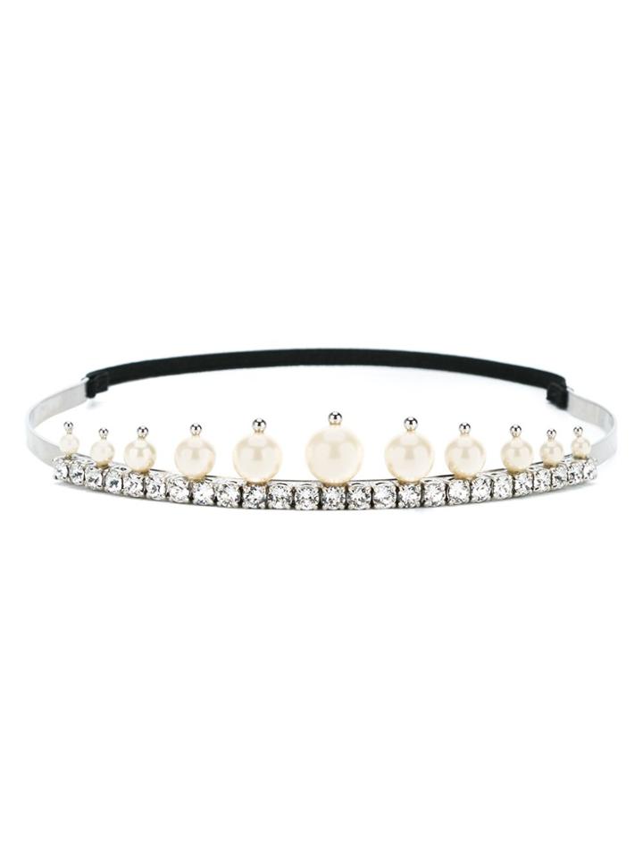 Miu Miu Crystal And Pearl Embellished Headband - Metallic