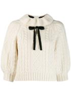 Red Valentino Bow-embellished Cable Knit Jumper - White