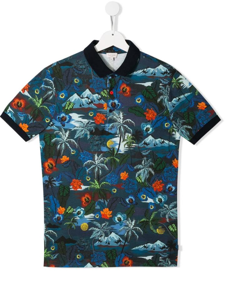 Paul Smith Junior Tropical Print Polo Shirt - Blue