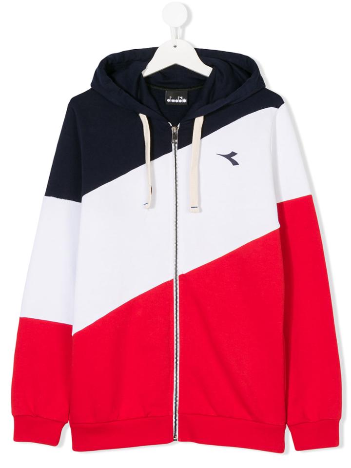 Diadora Junior Teen Signature Stripe Zip-up Hoodie - Red