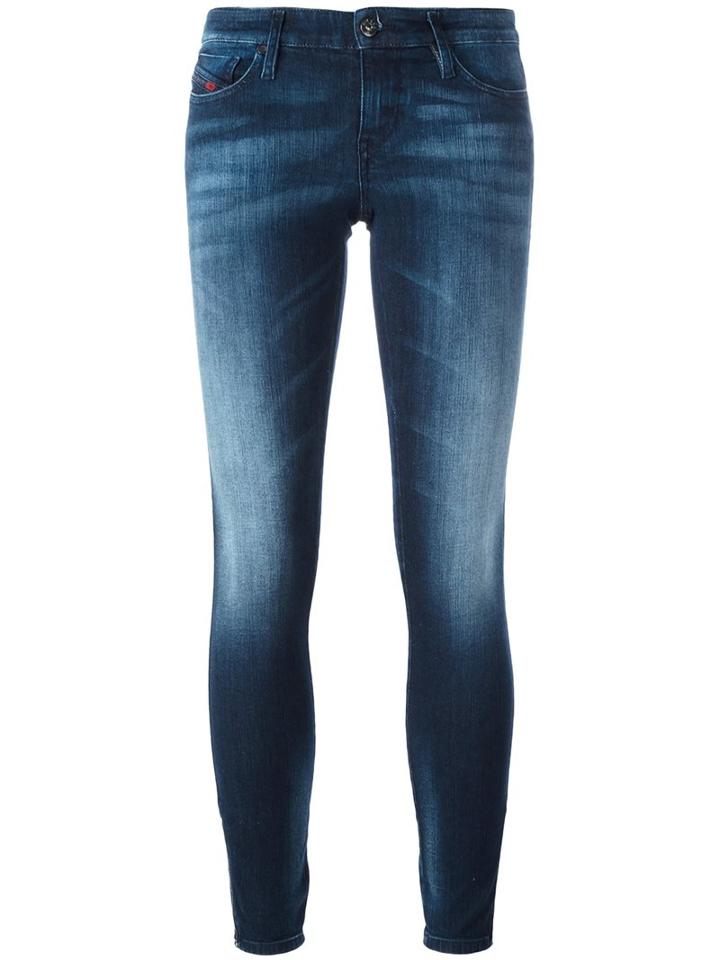 Diesel Cropped Skinny Jeans, Women's, Size: 28/32, Blue, Cotton/polyester/spandex/elastane