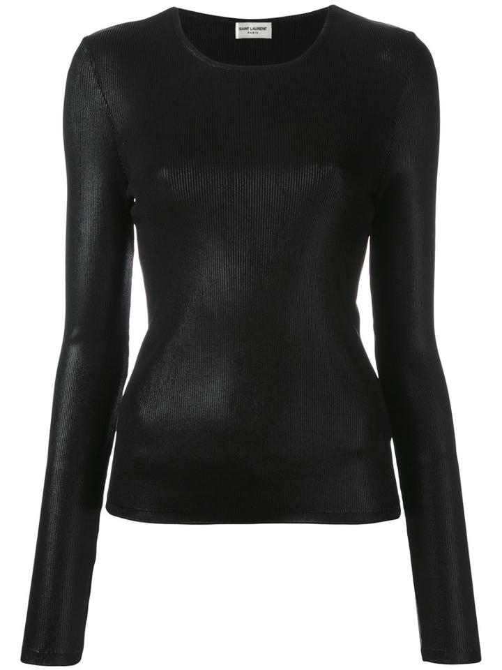 Saint Laurent - Ribbed Lamé Top - Women - Polyamide/viscose - L, Black, Polyamide/viscose