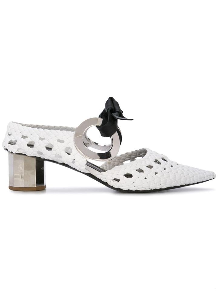 Proenza Schouler Woven Grommet Block Heel Mules - White