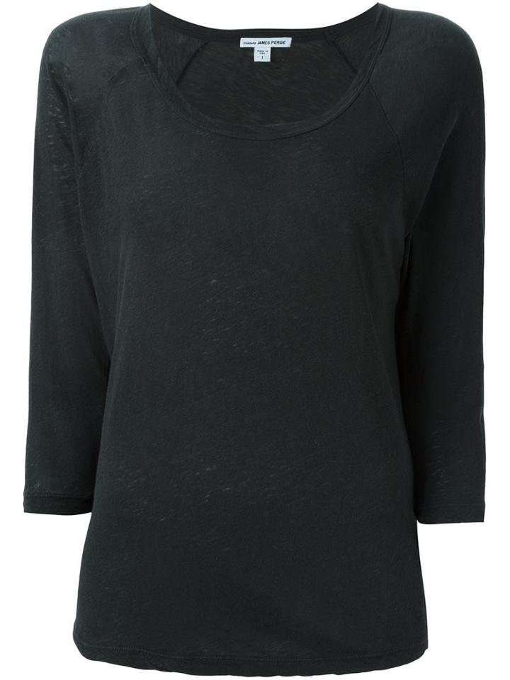 James Perse Three-quarters Sleeve T-shirt, Women's, Size: 0, Grey, Linen/flax