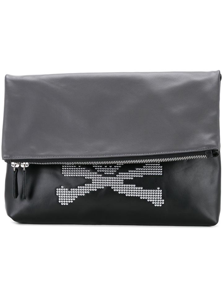 Loveless - Foldover Skull Clutch - Men - Buffalo Leather - One Size, Black, Buffalo Leather