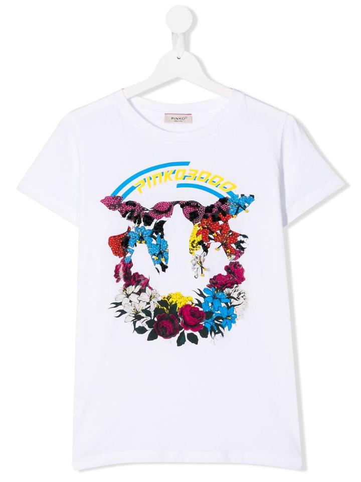 Pinko Kids Logo Floral Print T-shirt - White