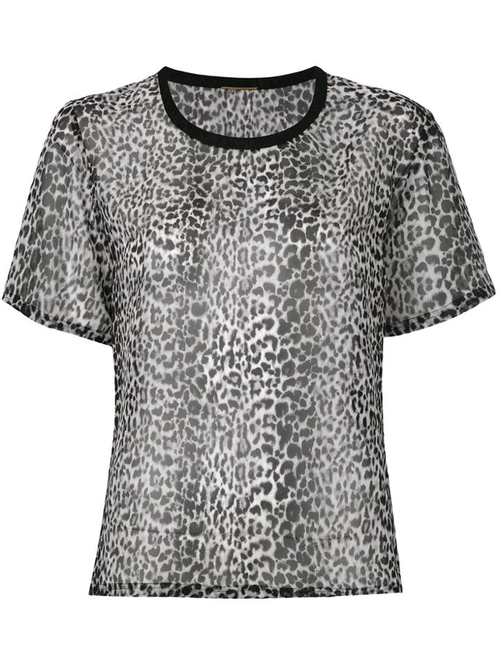 Saint Laurent Leopard Print Semi-sheer T-shirt - Grey