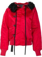 Unravel Project Fur Hood Bomber Jacket, Women's, Size: 40, Red, Polyamide/cotton/alpaca