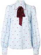 Marc Jacobs Rose Fil Coupe Tie Neck Blouse - Blue