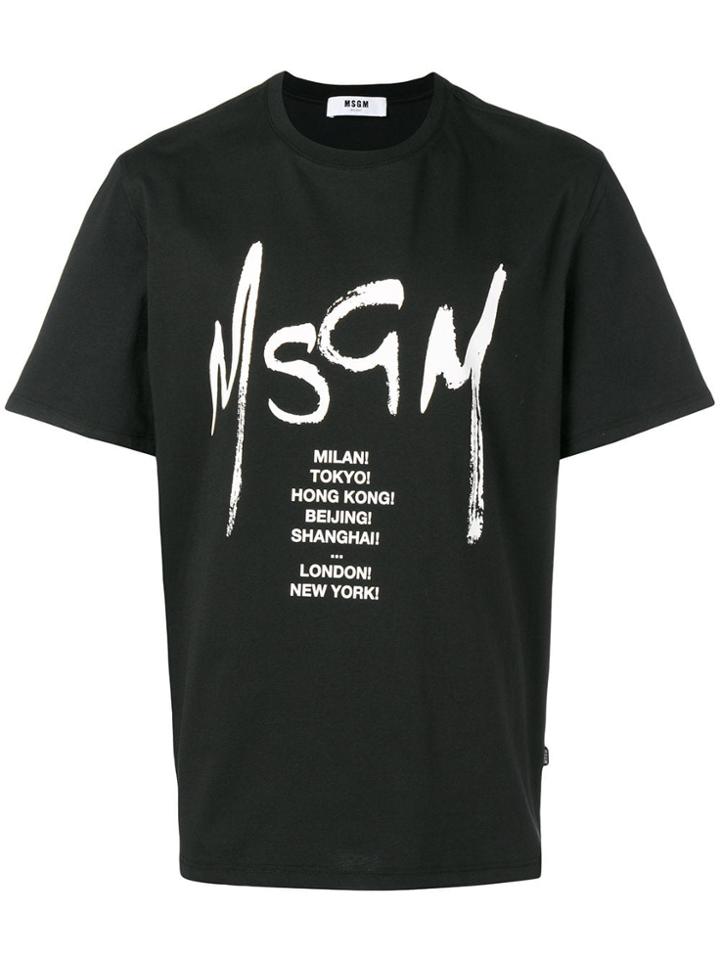 Msgm Brushstroke Logo Cities T-shirt - Black