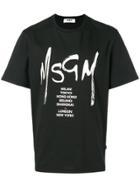 Msgm Brushstroke Logo Cities T-shirt - Black