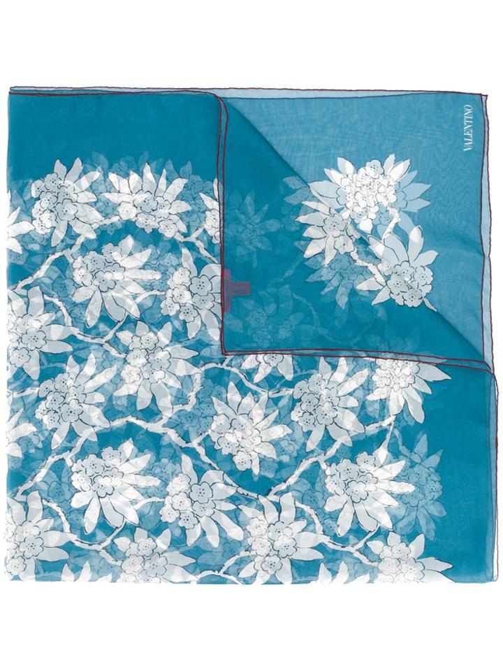 Valentino Floral Print Scarf - Blue