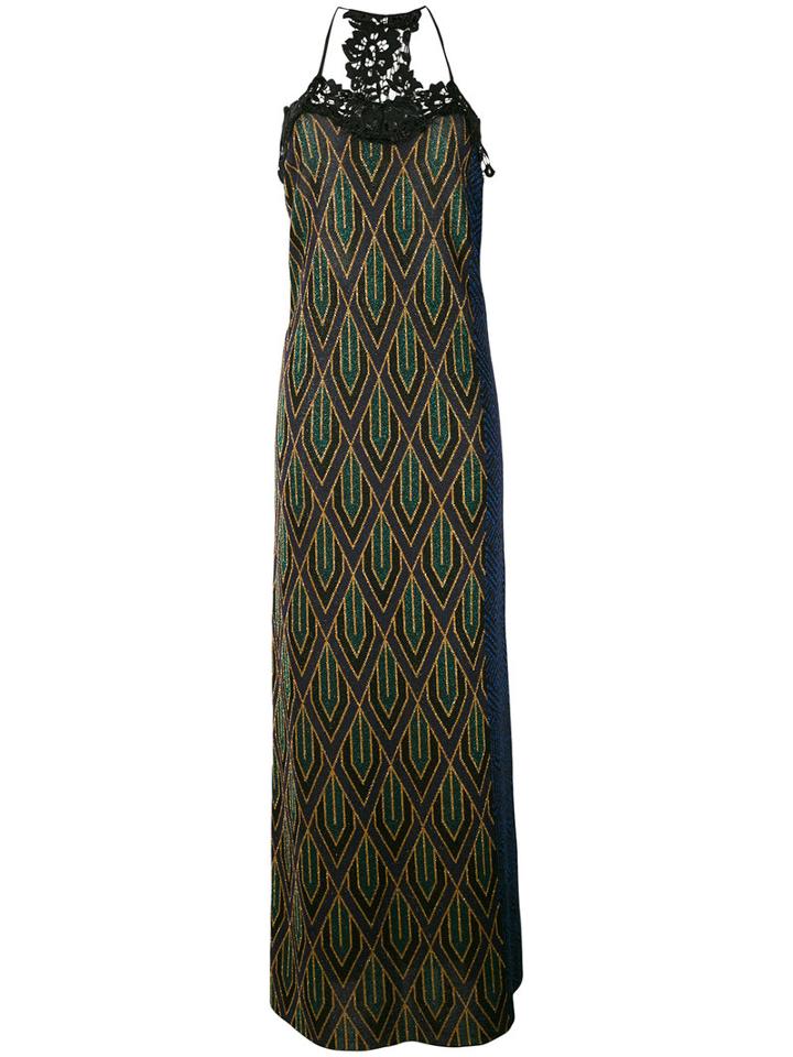 Circus Hotel - Lace Trim Knitted Maxi Dress - Women - Polyester/viscose - 42, Blue, Polyester/viscose