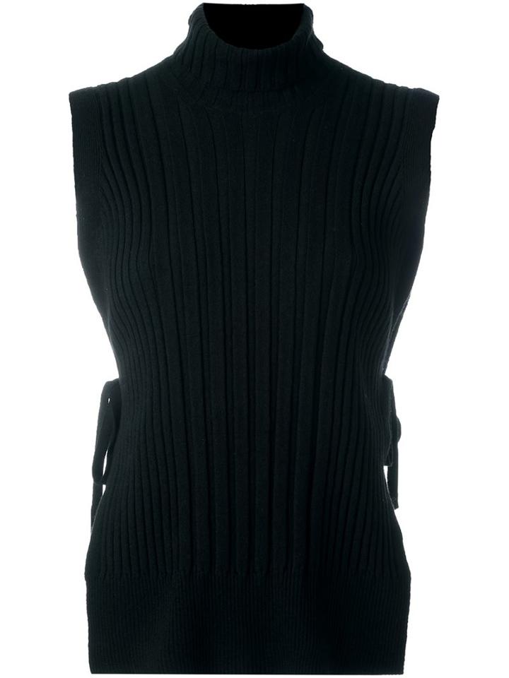 Maison Margiela Side Tie Ribbed Top, Women's, Size: Small, Black, Polyamide/viscose/cashmere/wool