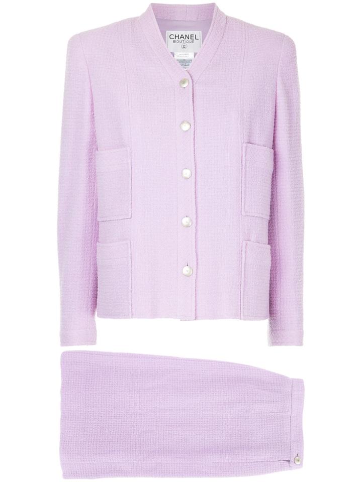 Chanel Vintage Patch Pockets Skirt Suit - Pink & Purple