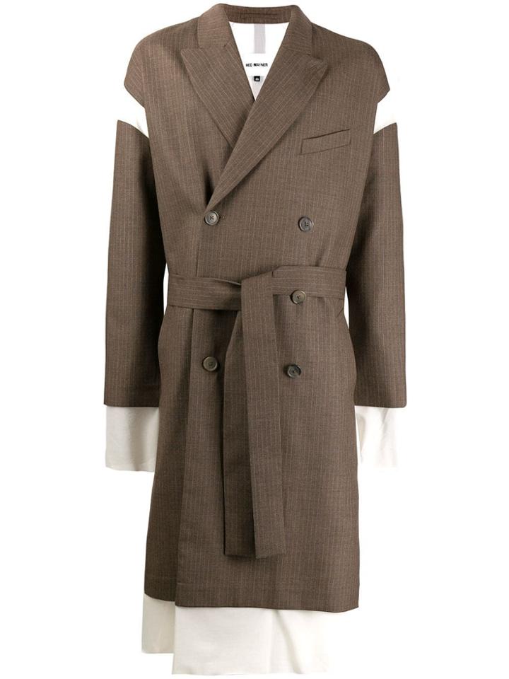 Hed Mayner Layered Double-breasted Coat - Brown
