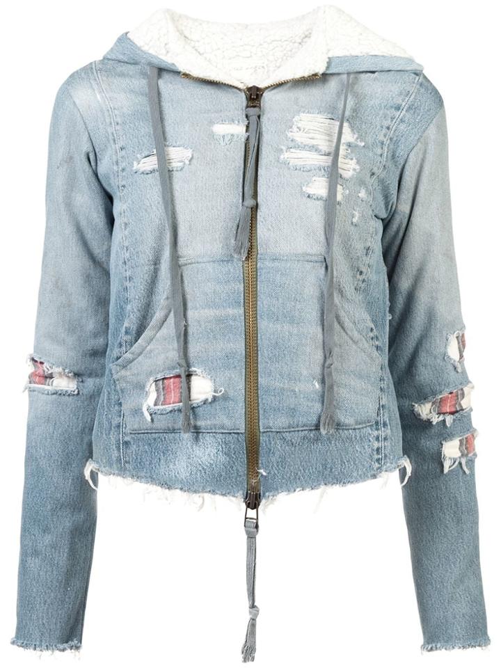 Greg Lauren Cropped Denim Jacket - Blue