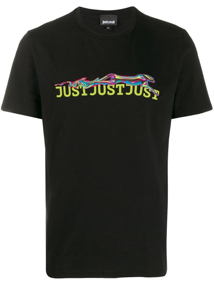 Just Cavalli Cheetah Embroidered T-shirt - Black