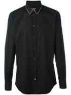 Dolce & Gabbana Contrast Piped Collar Shirt, Men's, Size: 41, Black, Cotton/silk