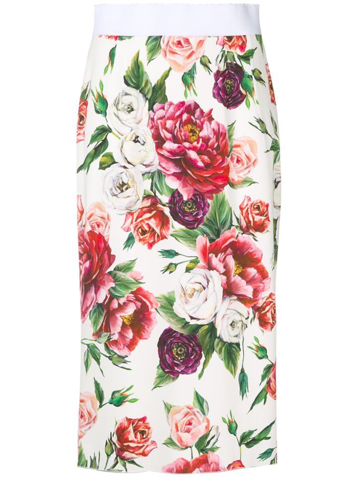 Dolce & Gabbana Peonie Print Skirt - White