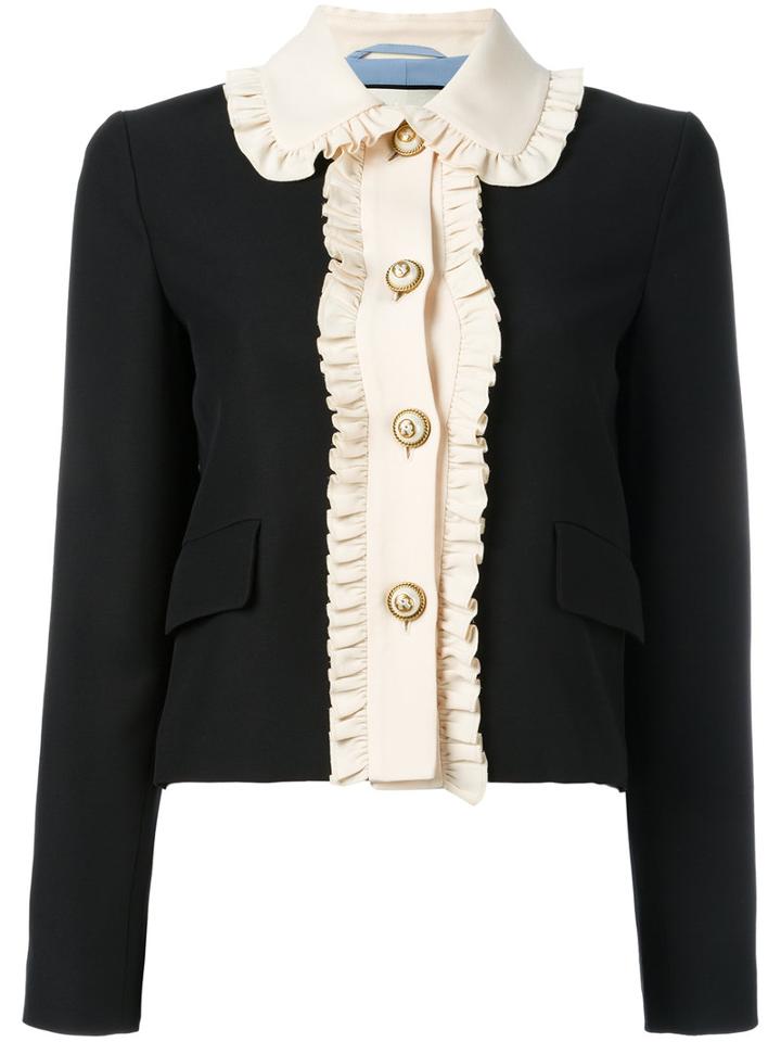 Gucci Ruffle Trim Cropped Jacket, Women's, Size: 48, Black, Silk/wool/acetate
