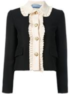 Gucci Ruffle Trim Cropped Jacket, Women's, Size: 48, Black, Silk/wool/acetate