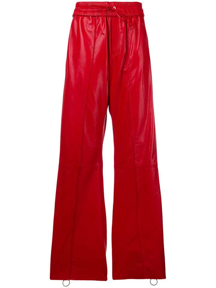 Off-white - Flared Side-slit Trousers - Women - Lamb Skin - S, Red, Lamb Skin