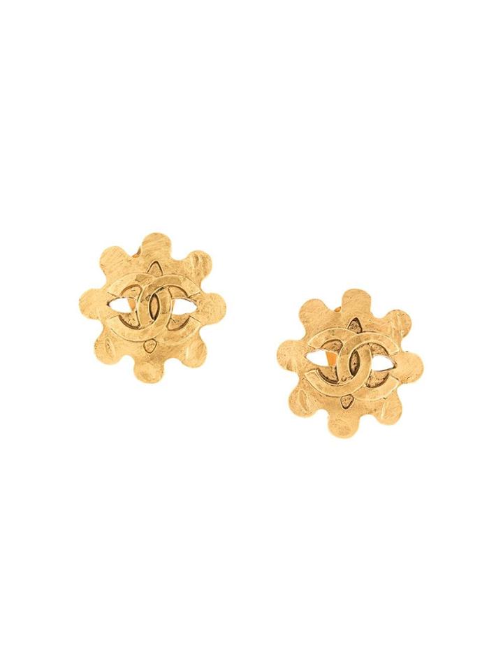 Chanel Pre-owned Flower Logo Earrings - Gold