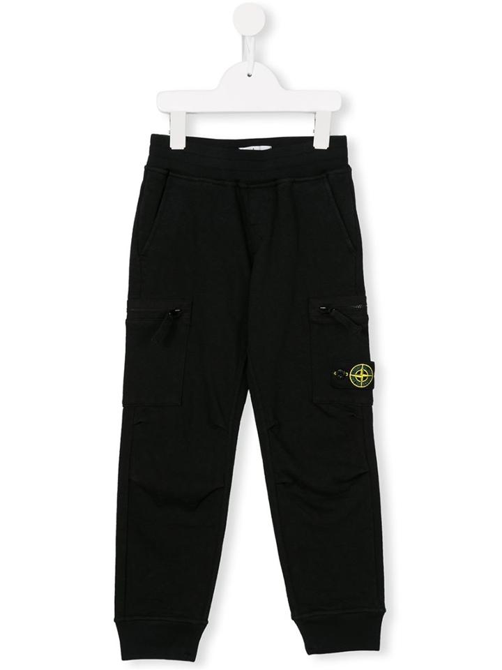 Stone Island Kids Logo Patch Trackpants, Boy's, Size: 8 Yrs, Black
