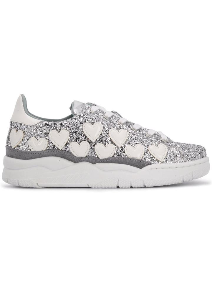 Chiara Ferragni Glitter Lace Up Sneakers - Silver