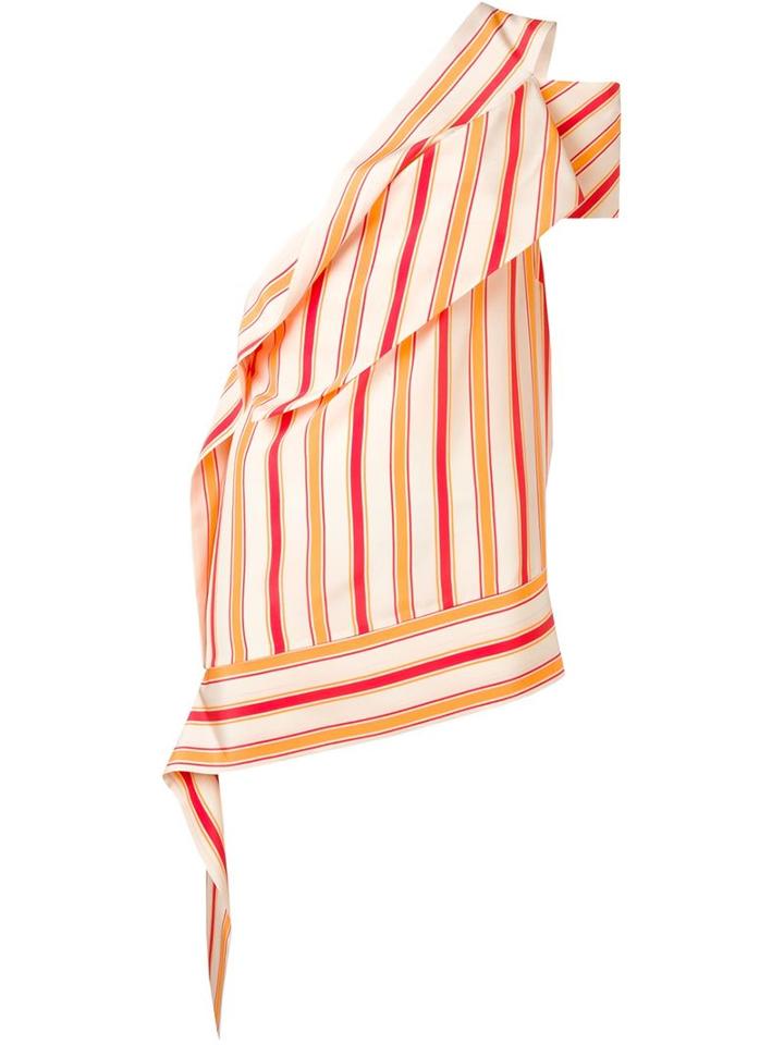 Msgm Striped Asymmetric Top, Women's, Size: 42, Yellow/orange, Silk