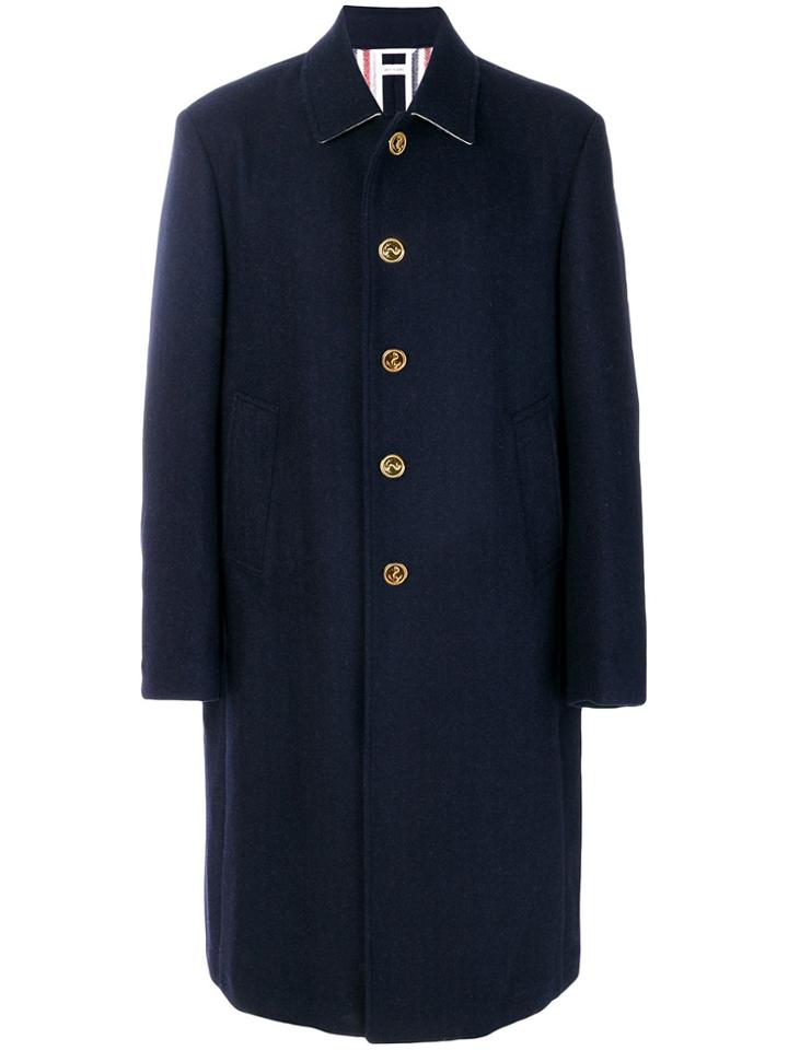 Thom Browne Relaxed Bal Collar Overcoat Shell In Navy Double Face