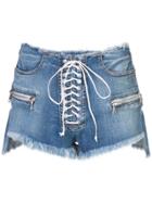 Unravel Project Destroyed Lace-up Denim Shorts - Blue