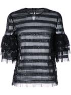 Huishan Zhang Sequined Striped Blouse, Size: 12, Black, Polyester