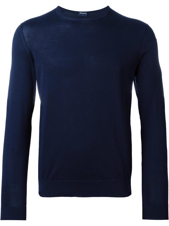 Drumohr Crew Neck Jumper, Men's, Size: 54, Blue, Cotton