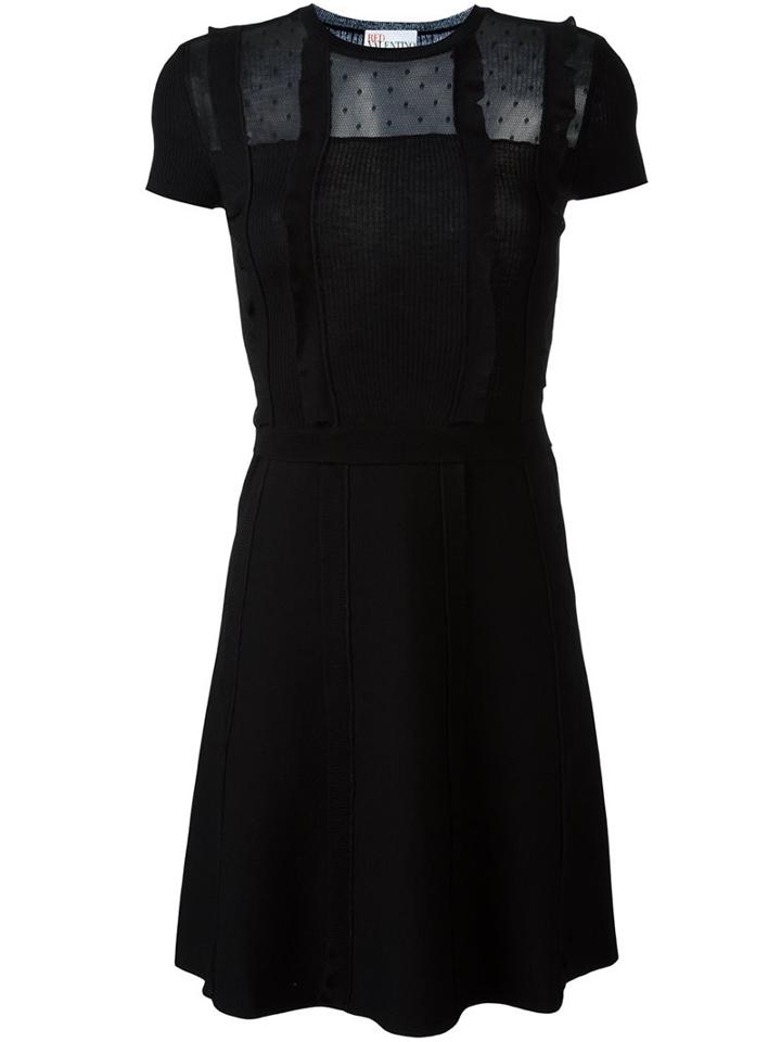 Red Valentino Sheer Chest Ribbed Dress, Women's, Size: Medium, Black, Cotton/polyamide/virgin Wool