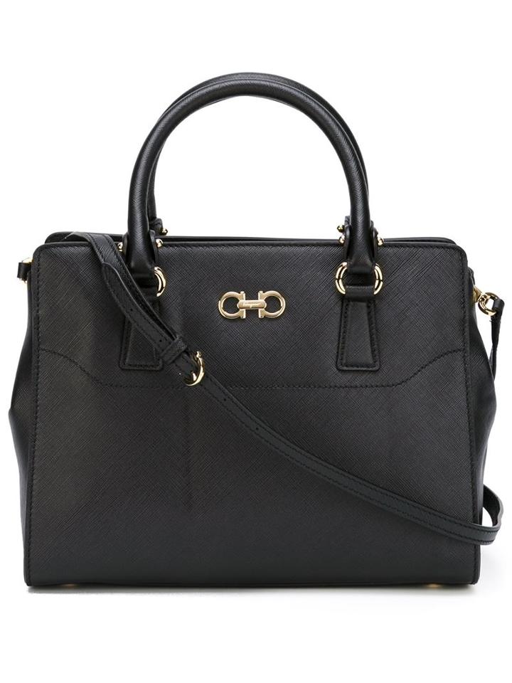 Salvatore Ferragamo Double Gancio Tote, Black, Calf Leather