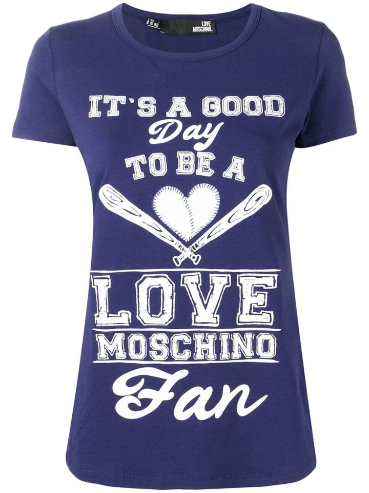 Love Moschino Slogan Print T-shirt - Blue
