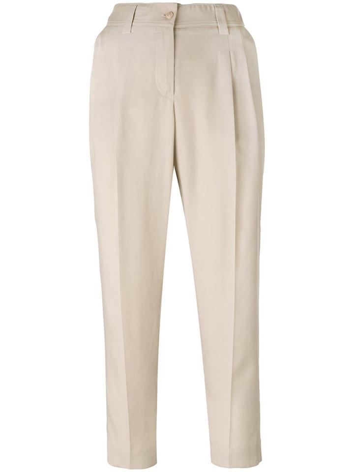 Blumarine Front Pleat Cropped Trousers, Women's, Size: 42, Nude/neutrals, Lyocell/acetate/viscose
