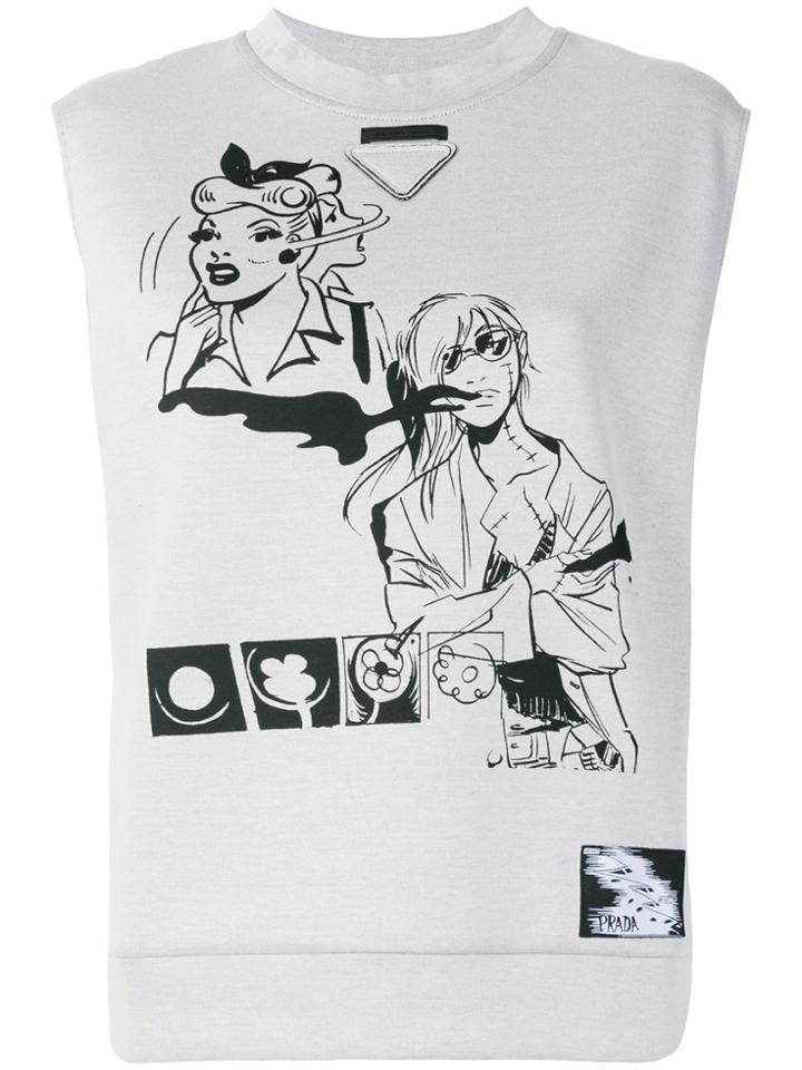 Prada Comic Print Sweatshirt Vest - Grey