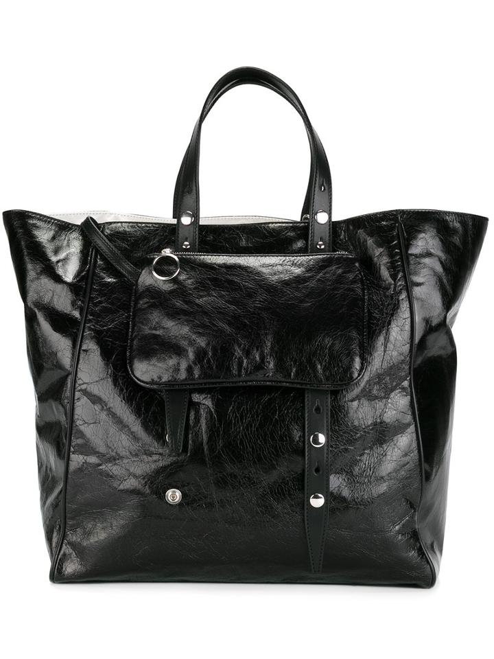 Mm6 Maison Margiela Double Handles Tote, Women's, Black, Calf Leather/polyester