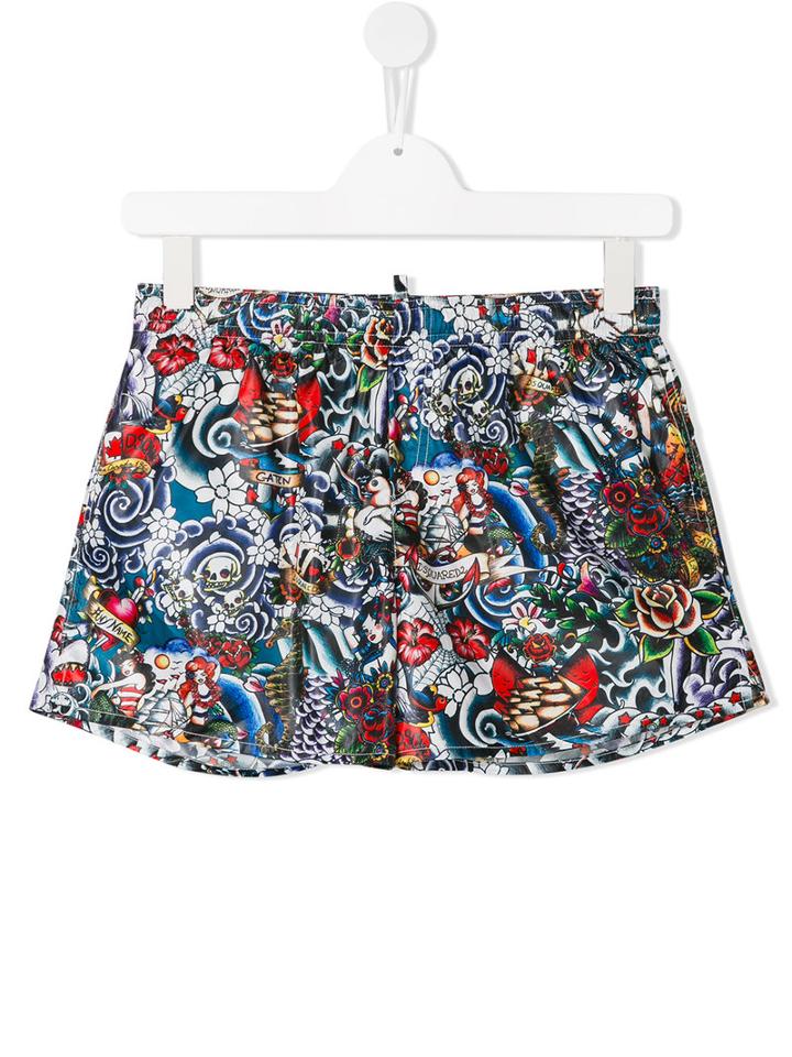 Dsquared2 Kids Printed Swim Shorts, Boy's, Size: 14 Yrs, Black