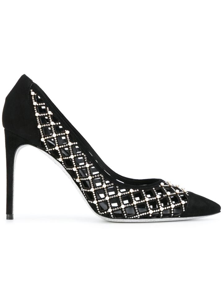 René Caovilla Embellished Cutout Pumps - Black