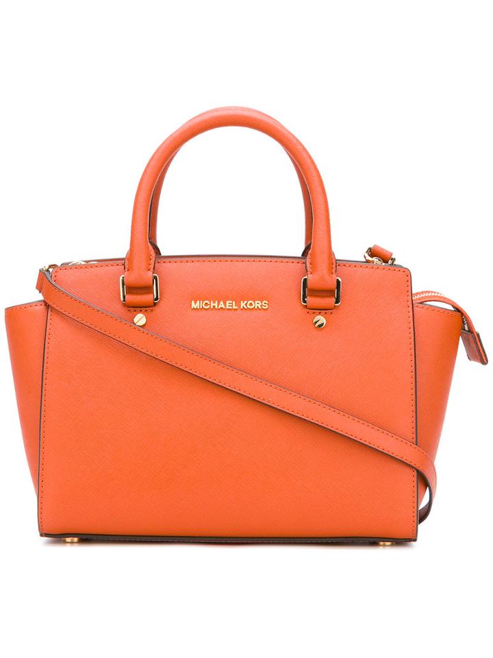 Michael Kors - Logo Plaque Tote Bag - Women - Leather - One Size, Women's, Yellow/orange, Leather