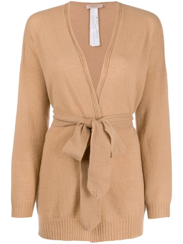 Twin-set Belted Wrap Cardigan - Brown