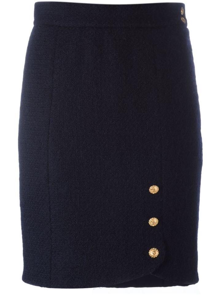 Chanel Vintage Button Skirt, Women's, Size: 42, Blue