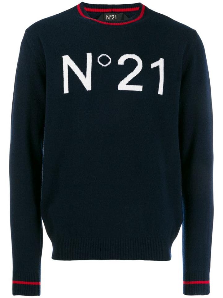 Nº21 Oversized Logo Knitted Sweater - Blue