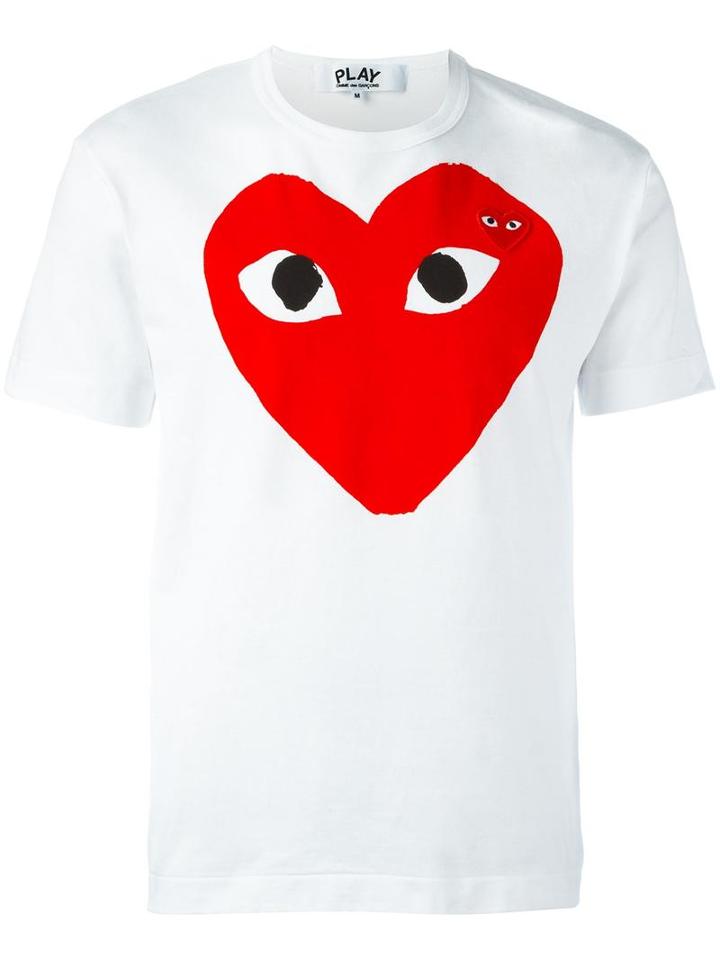 Comme Des Garçons Play Embroidered Heart Print T-shirt, Men's, Size: Medium, White, Cotton