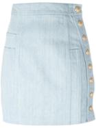 Balmain Gonna Bottoni Oro Denim Skirt, Women's, Size: 42, Blue, Cotton/spandex/elastane