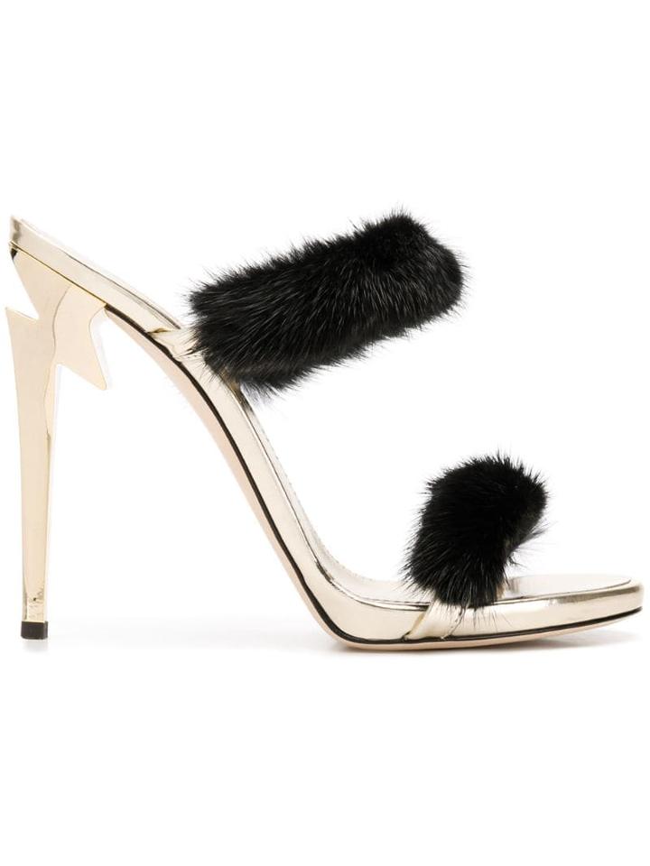 Giuseppe Zanotti Fur Trimmed High Sandals - Black
